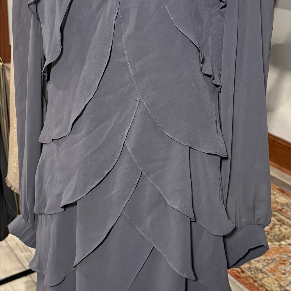 S.L. Fashions Gray Tiered Midi Dress with Bishop Sleeves